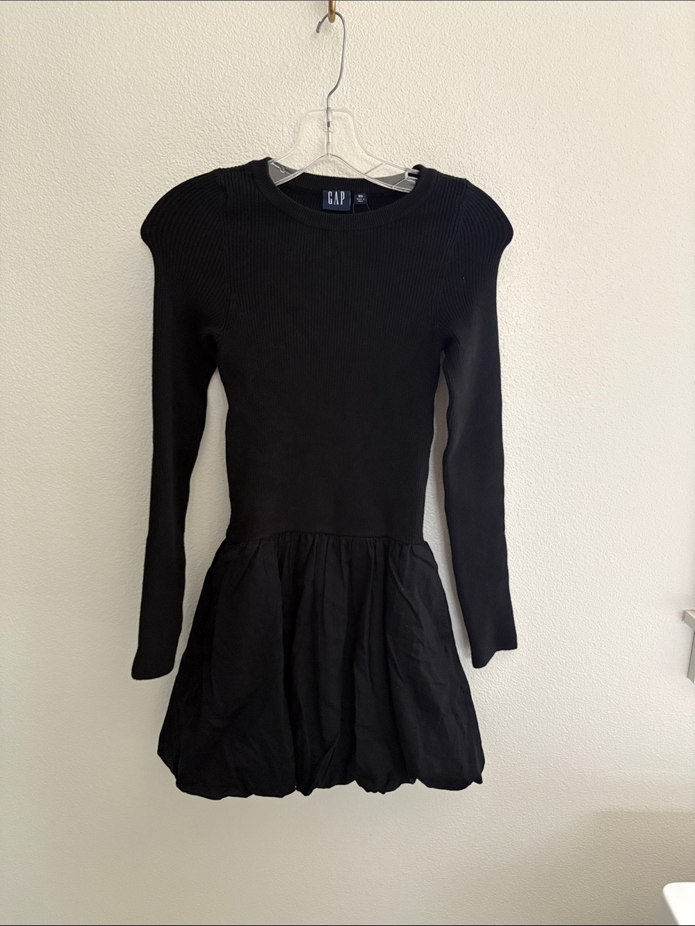 GAP Black Rib-Knit Long Sleeve Bubble Skirt Dress